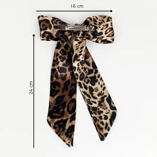 Woodycord Saten Leopar Desenli Kuyruklu Fiyonk Otomatik Toka