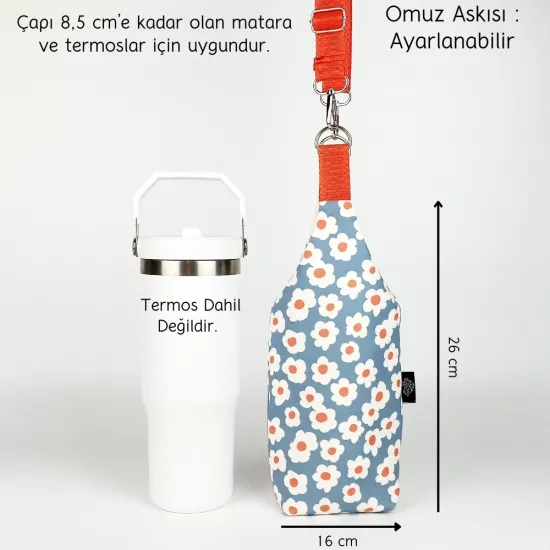 Woodycord El Yapımı U Model Papatya Desenli Matara ve Termos Kılıfı