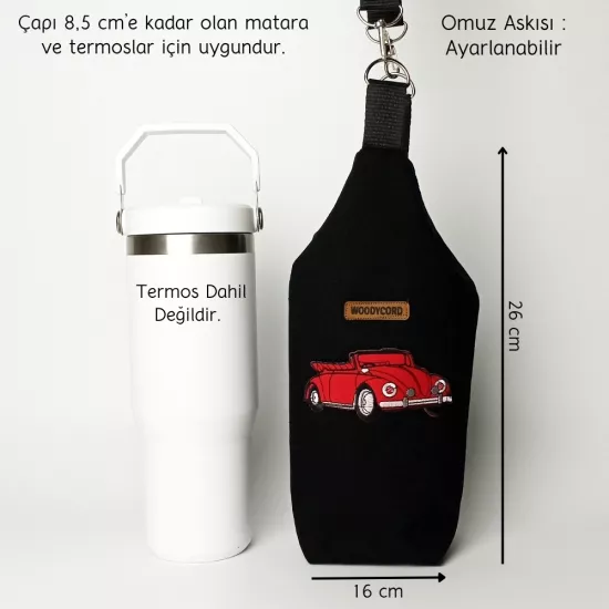 Woodycord El Yapımı Kırmızı Vosvos Desenli U Model Matara Termos Kılıfı