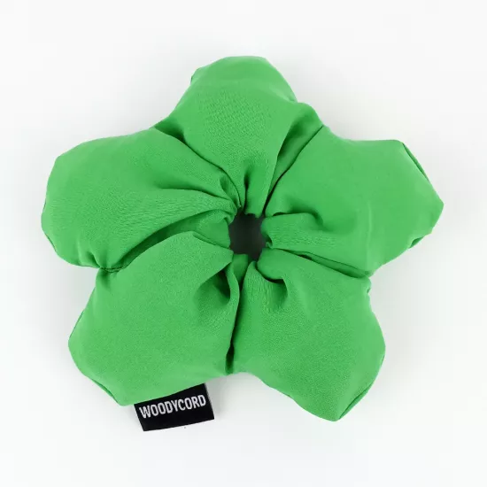 WoodyCord El Yapımı Canlı Yeşil Pofuduk Scrunchie Toka 