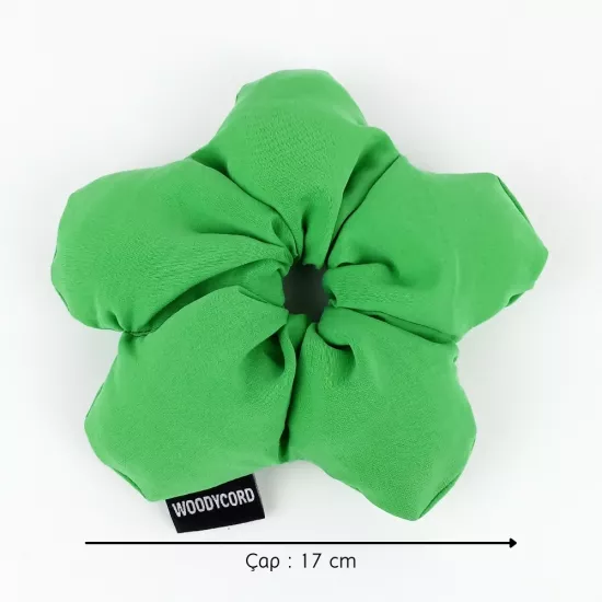 WoodyCord El Yapımı Canlı Yeşil Pofuduk Scrunchie Toka 