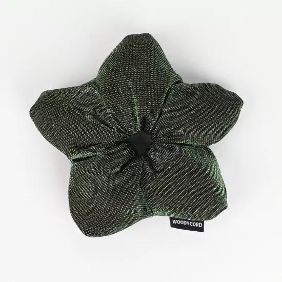Woodycord El Yapımı Elyaf Dolgulu Scrunchie Topuz Tokası Metalik Yeşil Işıltısı