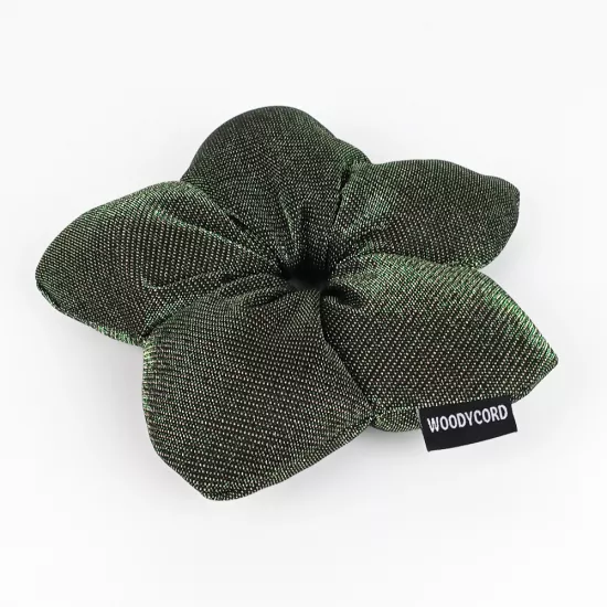 Woodycord El Yapımı Elyaf Dolgulu Scrunchie Topuz Tokası Metalik Yeşil Işıltısı