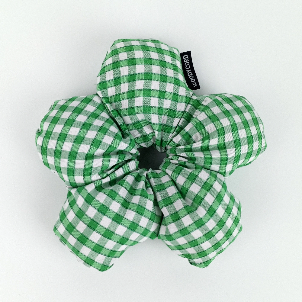 Woodycord%20El%20Yapımı%20Elyaf%20Dolgulu%20Scrunchie%20Topuz%20Tokası%20Yeşil%20Beyaz%20Pötikare
