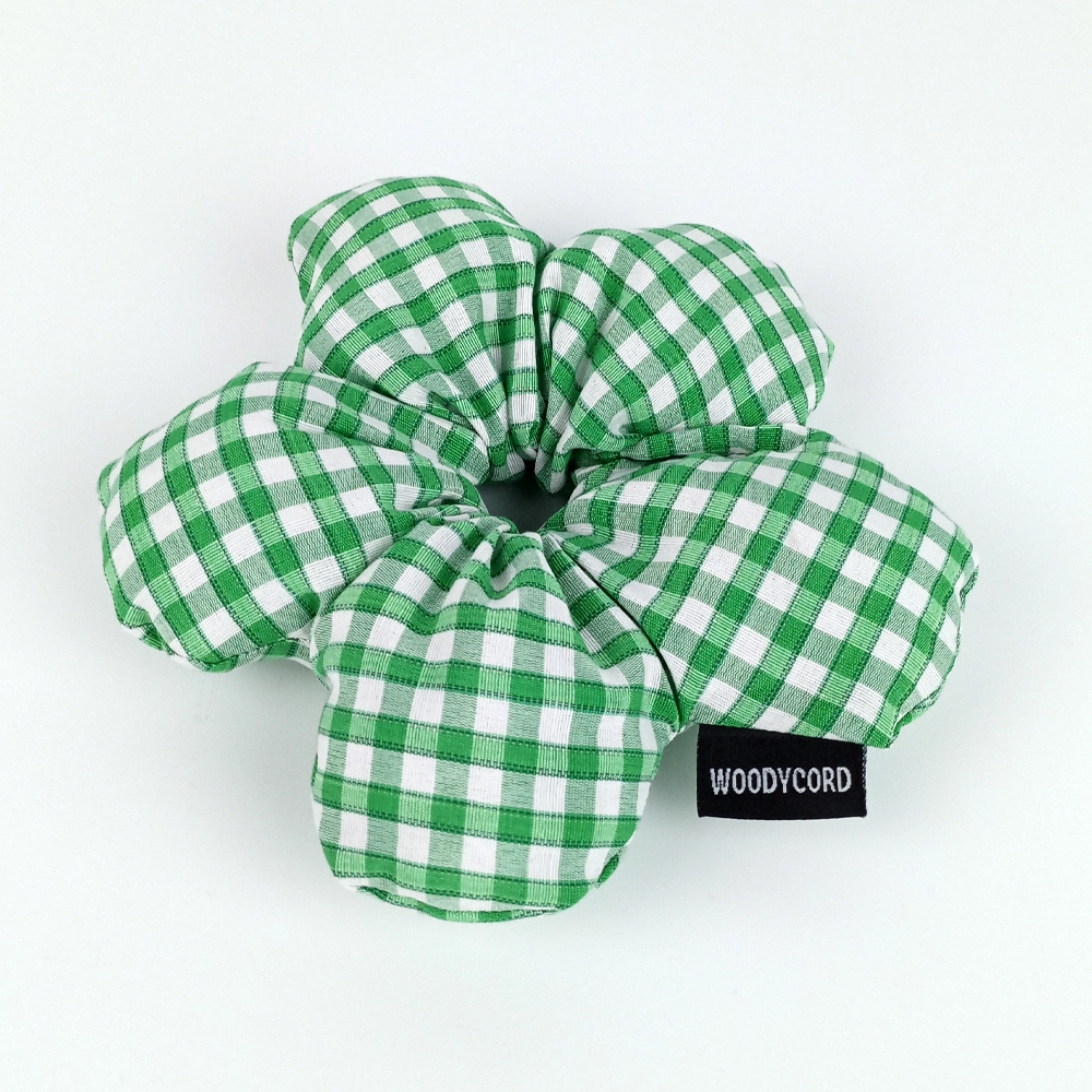 Woodycord%20El%20Yapımı%20Elyaf%20Dolgulu%20Scrunchie%20Topuz%20Tokası%20Yeşil%20Beyaz%20Pötikare
