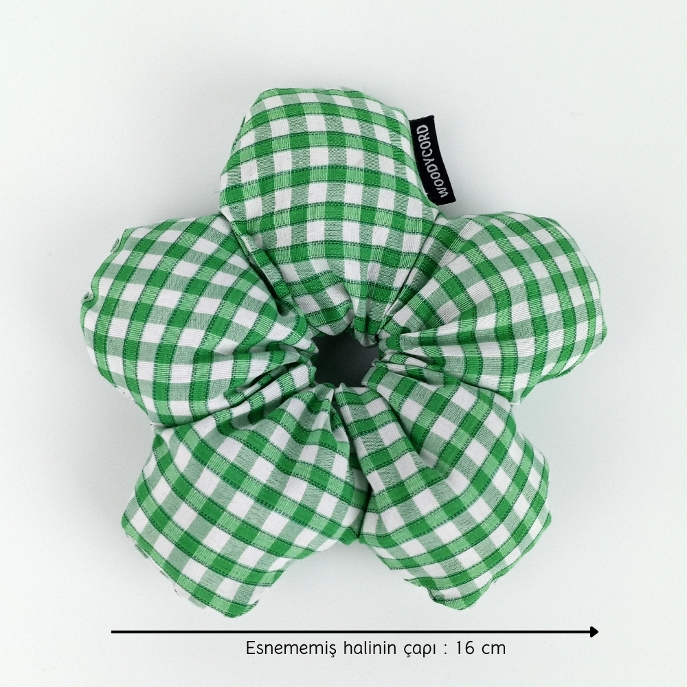 Woodycord%20El%20Yapımı%20Elyaf%20Dolgulu%20Scrunchie%20Topuz%20Tokası%20Yeşil%20Beyaz%20Pötikare