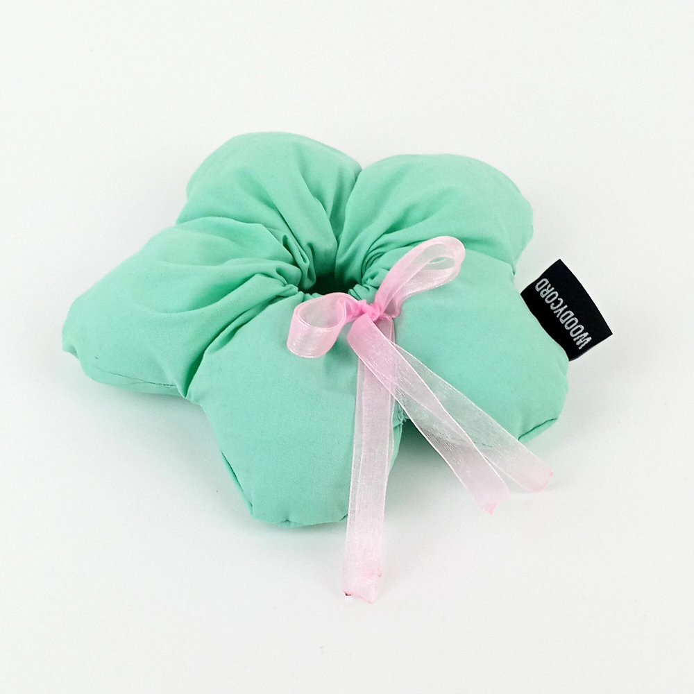 WoodyCord%20El%20Yapımı%20Mint%20Yeşili%20Pembe%20Fiyonklu%20Çiçek%20Scrunchie%20Topuz%20Tokası