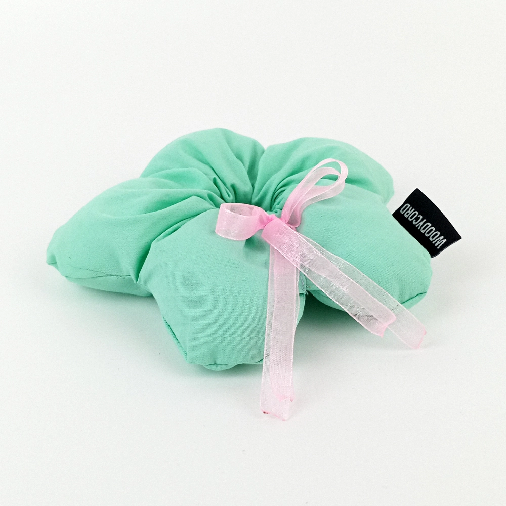 WoodyCord%20El%20Yapımı%20Mint%20Yeşili%20Pembe%20Fiyonklu%20Çiçek%20Scrunchie%20Topuz%20Tokası