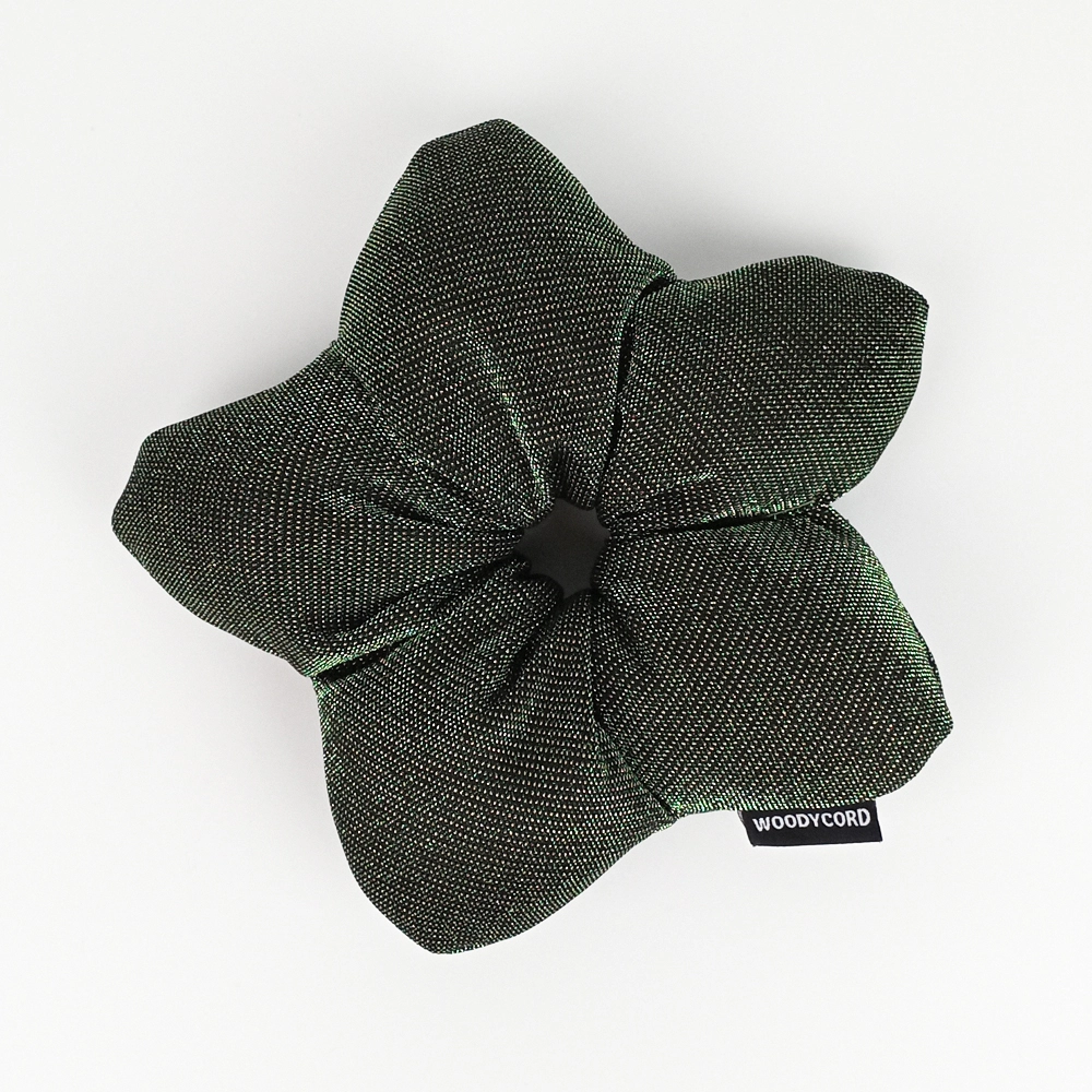 Woodycord%20El%20Yapımı%20Elyaf%20Dolgulu%20Scrunchie%20Topuz%20Tokası%20Metalik%20Yeşil%20Işıltısı